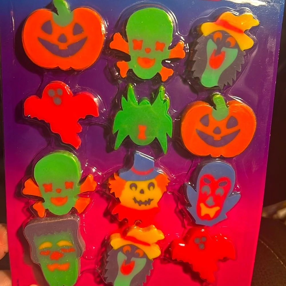 Vintage 90s Multicolor Lisa Frank 12 Halloween Ghoulish Erasers Party Favors NWT